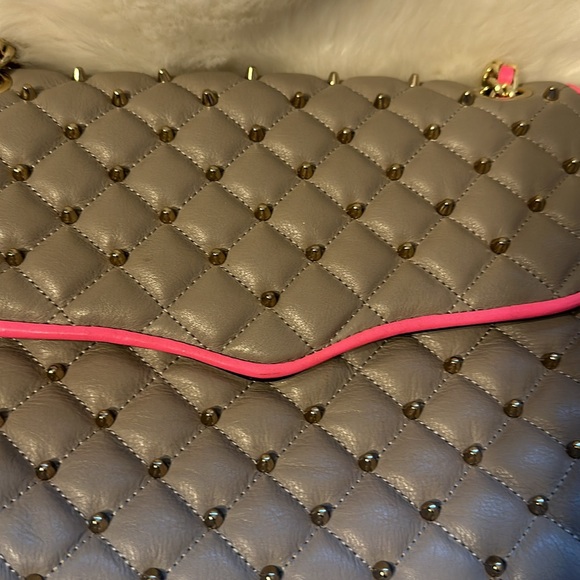 Rebecca Minkoff Affair Taupe studded bag with pink piping EUC - Picture 4 of 4